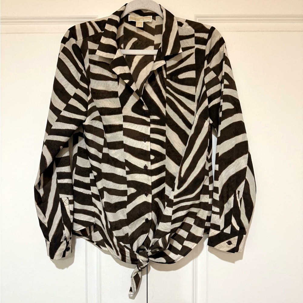 Michael Kors Brown and Cream Patterned Blouse